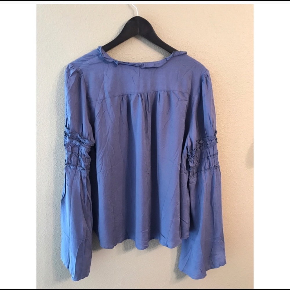 Slate Blue Button Down Bell Sleeve Top - Picture 2 of 3